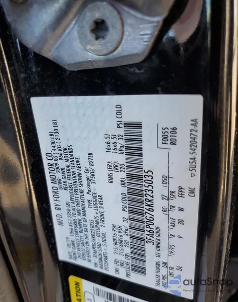 2019 Ford Fusion S из США, поврежденный, VIN 3FA6P0G76KR235035